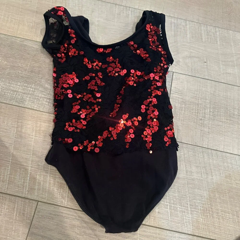 BLOCH GIRLS 8/10 RED BLACK LEOTARD DANCE CONVENTION